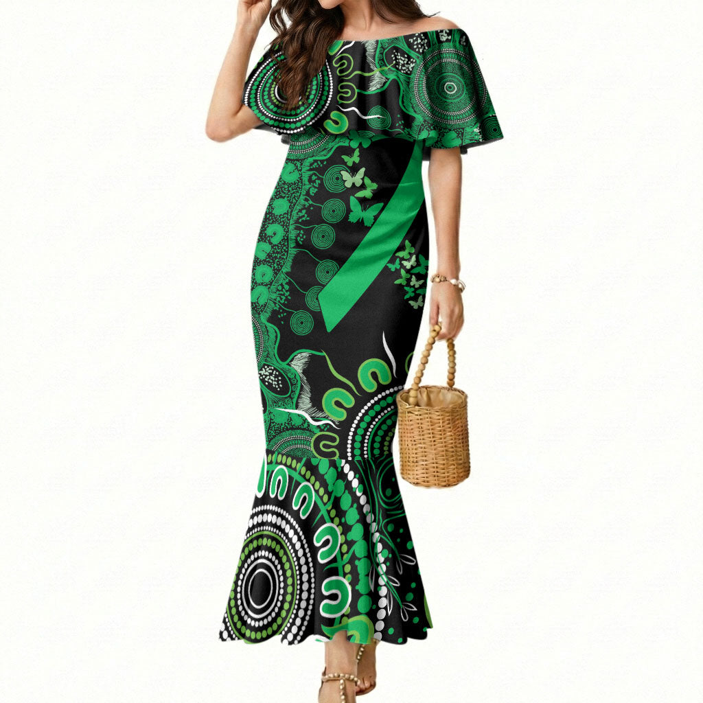Australia Minority Mental Health Support Personalised Mermaid Dress Aboriginal Ribbon Dot Painting