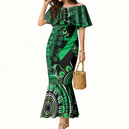 Australia Minority Mental Health Support Personalised Mermaid Dress Aboriginal Ribbon Dot Painting