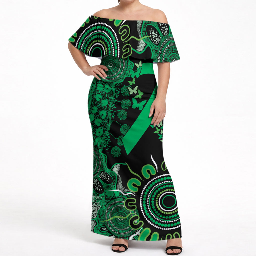 Australia Minority Mental Health Support Personalised Off Shoulder Maxi Dress Aboriginal Ribbon Dot Painting