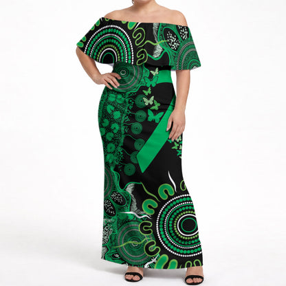 Australia Minority Mental Health Support Personalised Off Shoulder Maxi Dress Aboriginal Ribbon Dot Painting