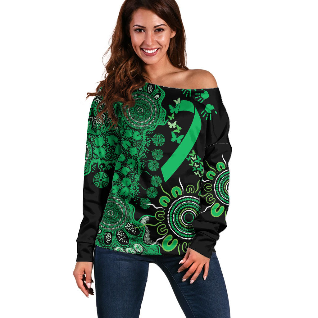 Australia Minority Mental Health Support Personalised Off Shoulder Sweater Aboriginal Ribbon Dot Painting