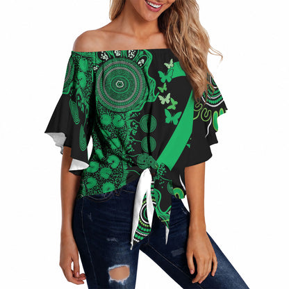 Australia Minority Mental Health Support Personalised Off Shoulder Wrap Waist Top Aboriginal Ribbon Dot Painting