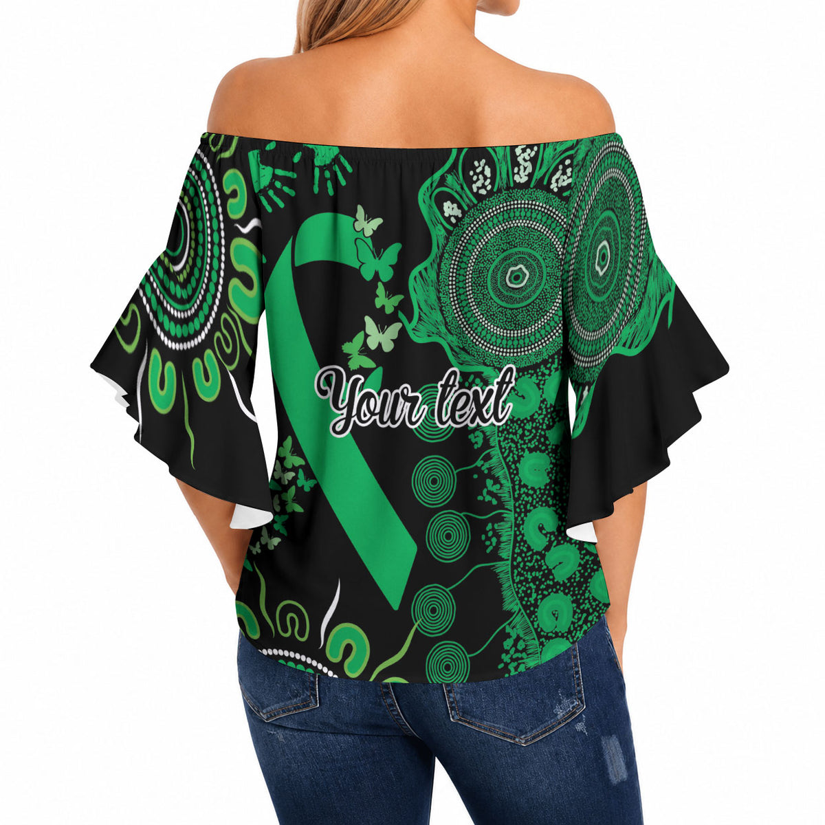 Australia Minority Mental Health Support Personalised Off Shoulder Wrap Waist Top Aboriginal Ribbon Dot Painting