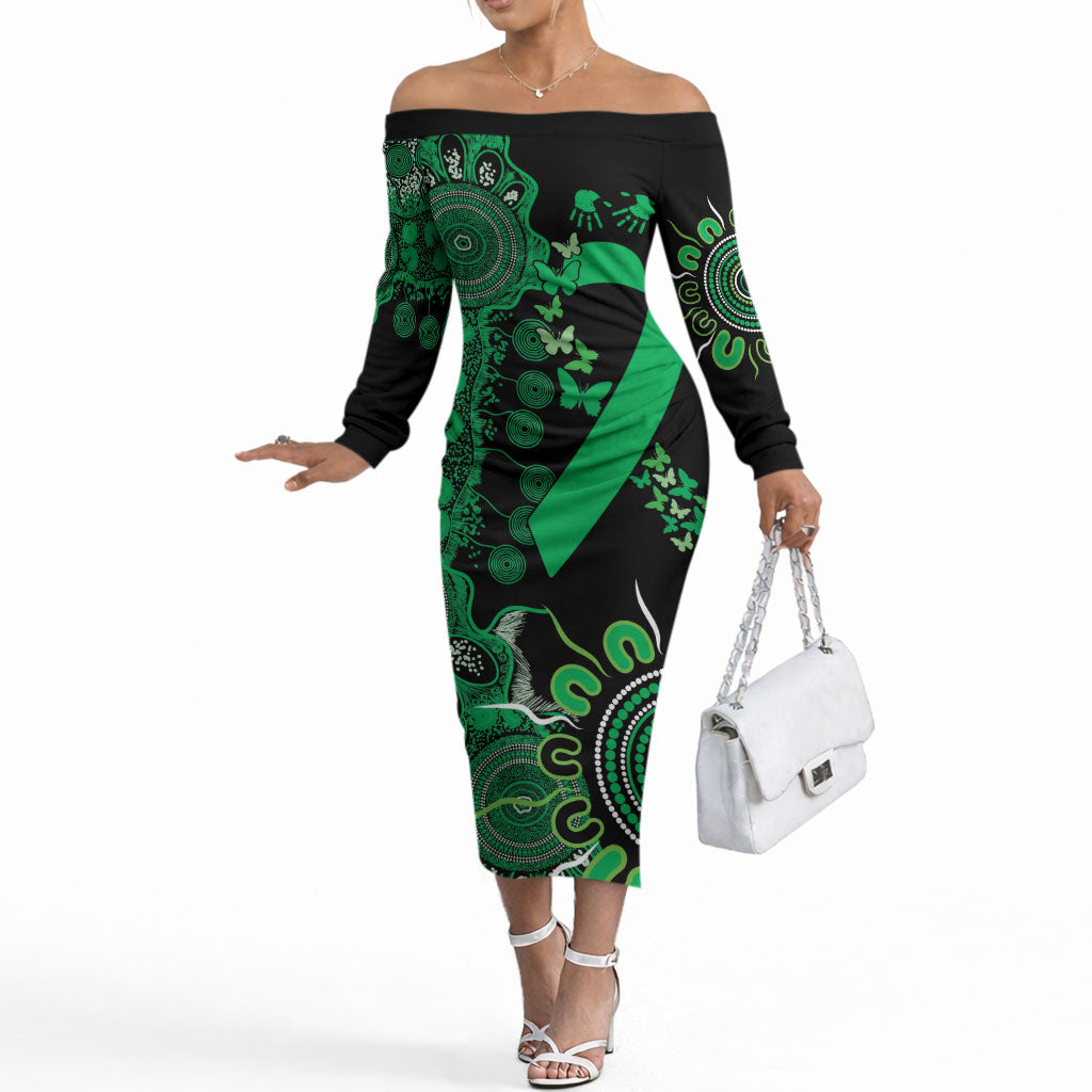 Australia Minority Mental Health Support Personalised Off The Shoulder Long Sleeve Dress Aboriginal Ribbon Dot Painting
