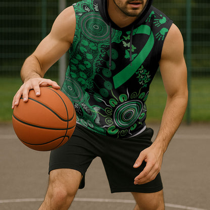 Australia Minority Mental Health Support Personalised Sleeveless Hoodie Aboriginal Ribbon Dot Painting