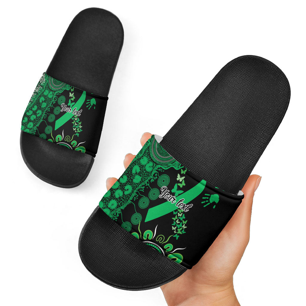 Australia Minority Mental Health Support Personalised Slide Sandals Aboriginal Ribbon Dot Painting