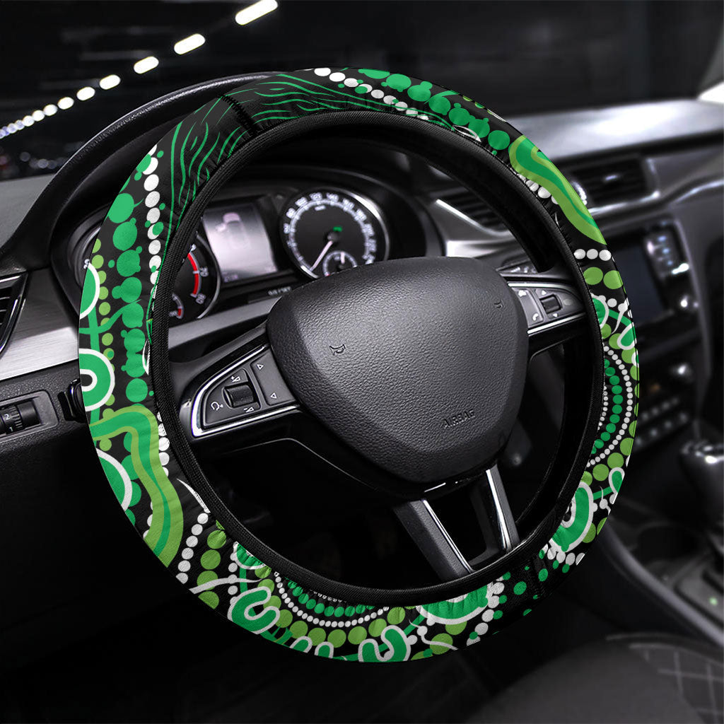 Australia Minority Mental Health Support Steering Wheel Cover Aboriginal Ribbon Dot Painting