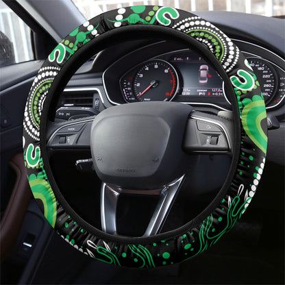 Australia Minority Mental Health Support Steering Wheel Cover Aboriginal Ribbon Dot Painting