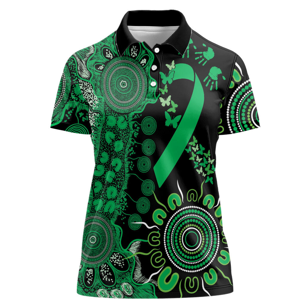Australia Minority Mental Health Support Personalised Women Polo Shirt Aboriginal Ribbon Dot Painting