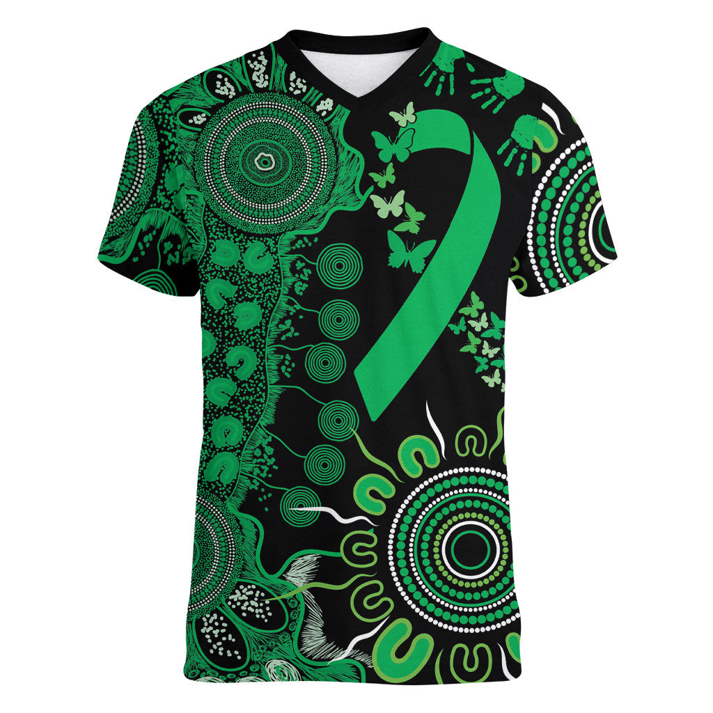 Australia Minority Mental Health Support Personalised Women V-Neck T-Shirt Aboriginal Ribbon Dot Painting
