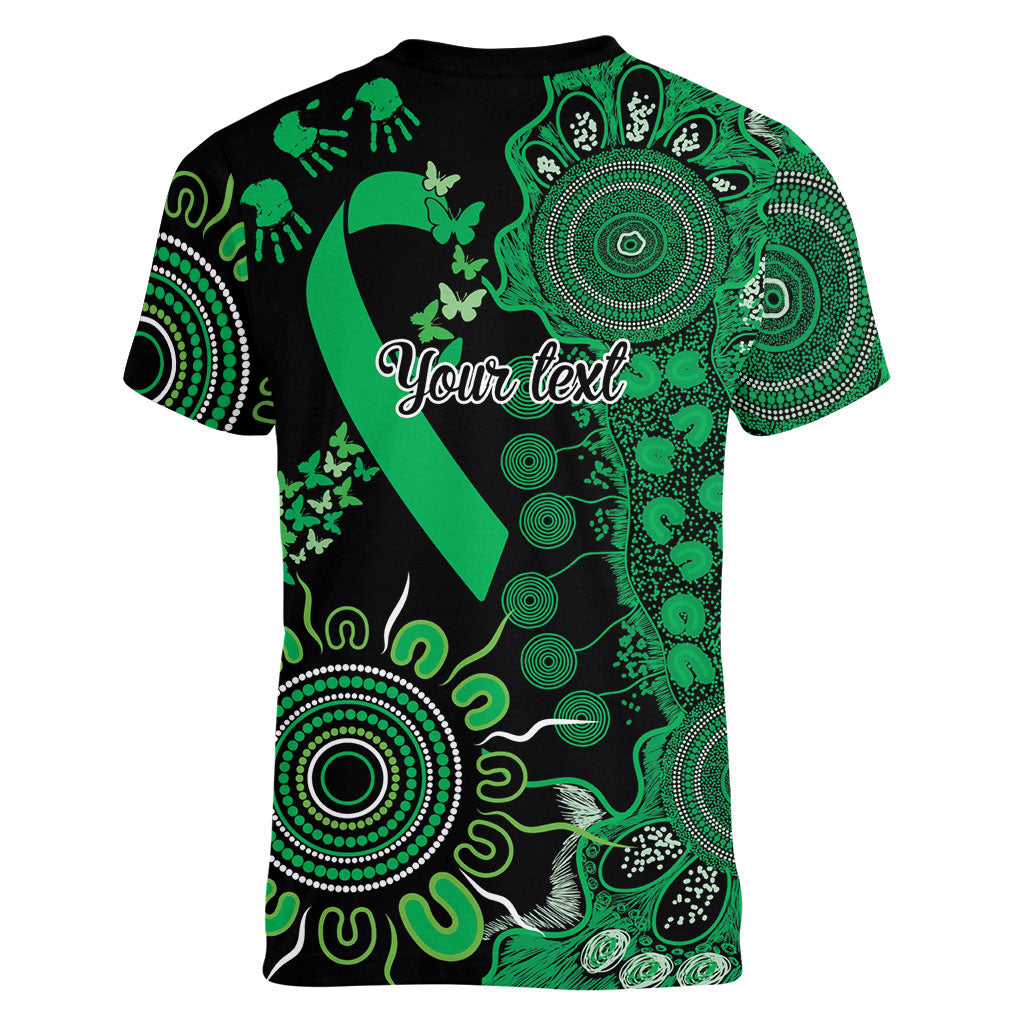 Australia Minority Mental Health Support Personalised Women V-Neck T-Shirt Aboriginal Ribbon Dot Painting