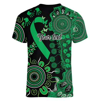 Australia Minority Mental Health Support Personalised Women V-Neck T-Shirt Aboriginal Ribbon Dot Painting