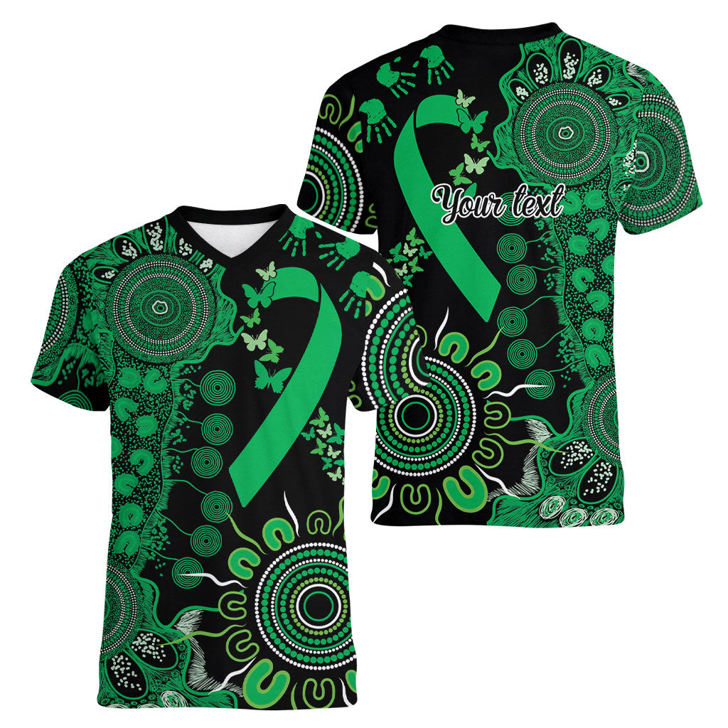 Australia Minority Mental Health Support Personalised Women V-Neck T-Shirt Aboriginal Ribbon Dot Painting