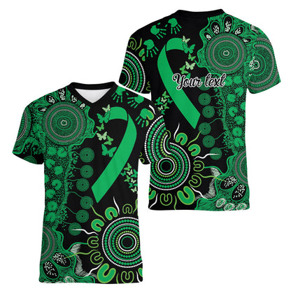 Australia Minority Mental Health Support Personalised Women V-Neck T-Shirt Aboriginal Ribbon Dot Painting
