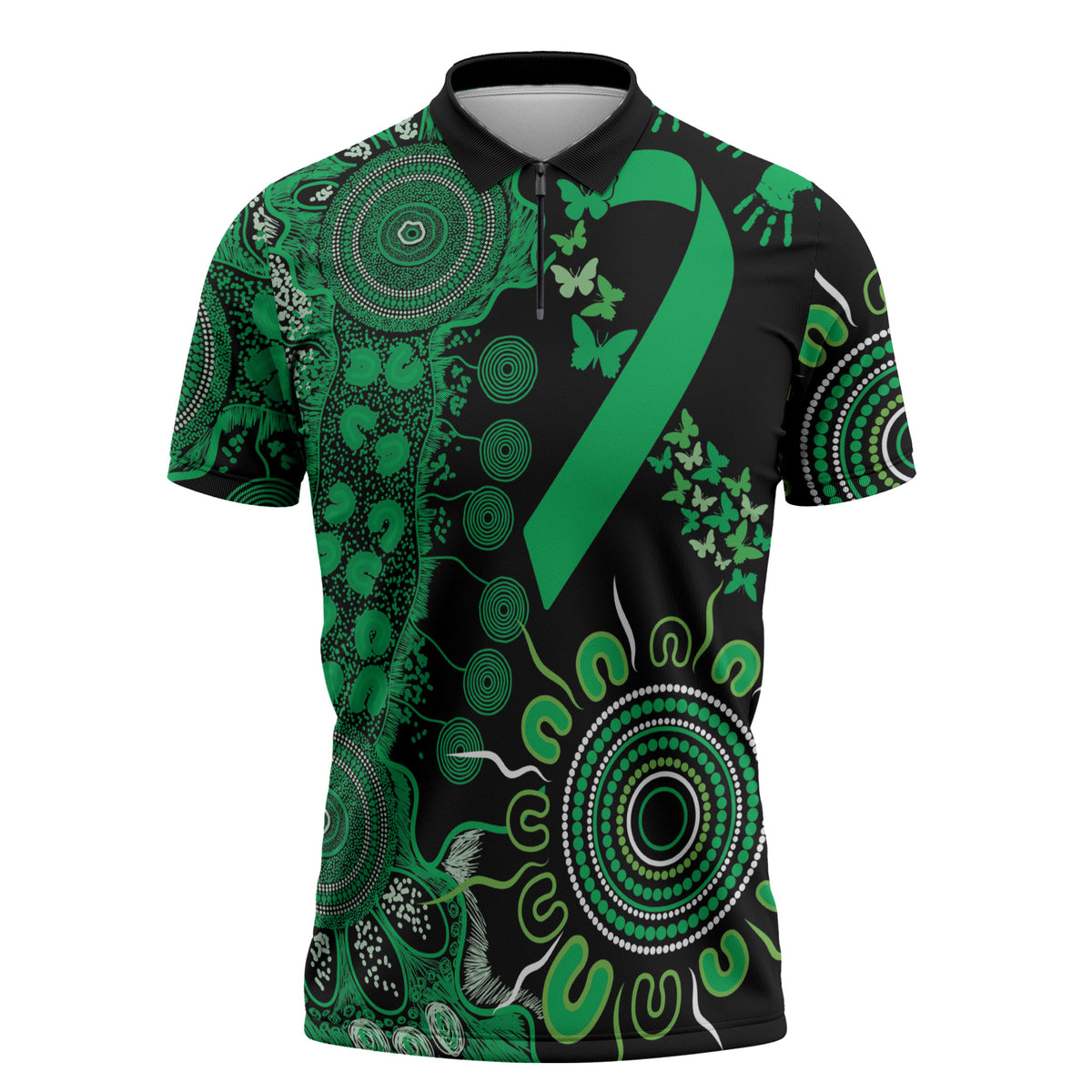 Australia Minority Mental Health Support Personalised Zipper Polo Shirt Aboriginal Ribbon Dot Painting