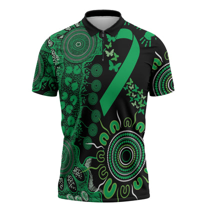 Australia Minority Mental Health Support Personalised Zipper Polo Shirt Aboriginal Ribbon Dot Painting