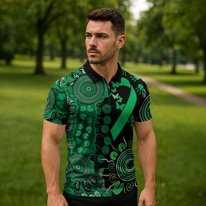 Australia Minority Mental Health Support Personalised Zipper Polo Shirt Aboriginal Ribbon Dot Painting