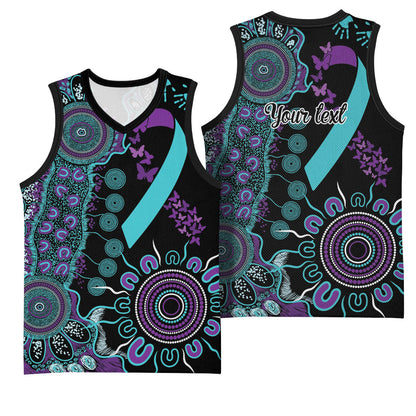 Australia You Matter Suicide Prevention Support Personalised Basketball Jersey Aboriginal Ribbon Dot Painting