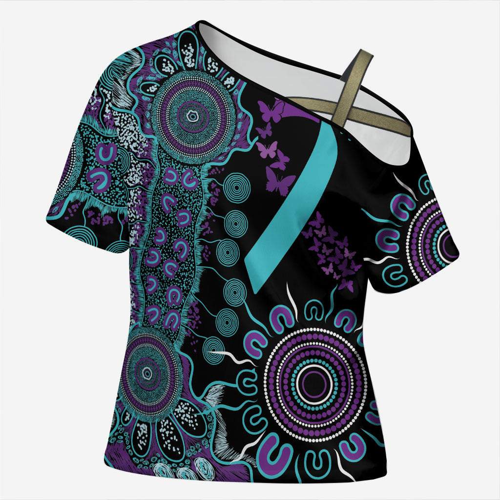 Australia You Matter Suicide Prevention Support Personalised Cross Shoulder Shirt Aboriginal Ribbon Dot Painting