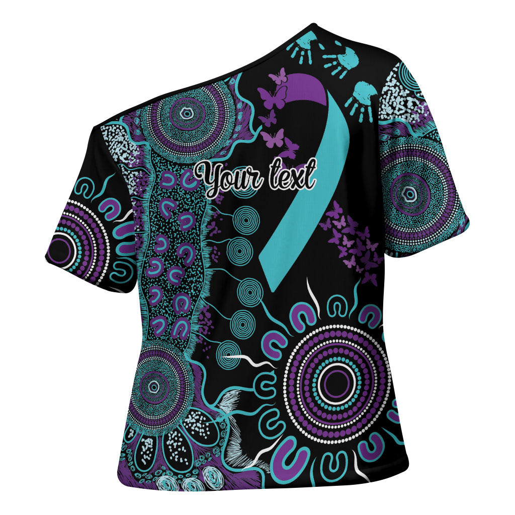 Australia You Matter Suicide Prevention Support Personalised Cross Shoulder Shirt Aboriginal Ribbon Dot Painting