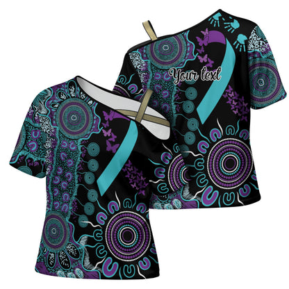 Australia You Matter Suicide Prevention Support Personalised Cross Shoulder Shirt Aboriginal Ribbon Dot Painting