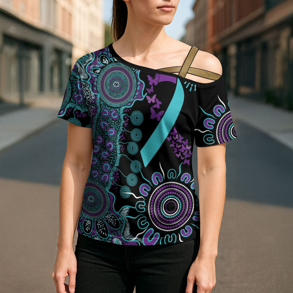 Australia You Matter Suicide Prevention Support Personalised Cross Shoulder Shirt Aboriginal Ribbon Dot Painting