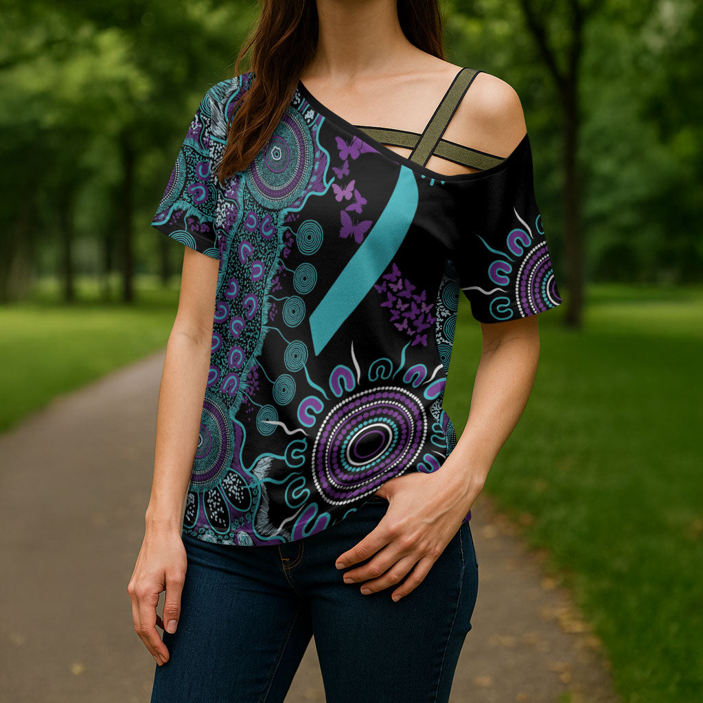 Australia You Matter Suicide Prevention Support Personalised Cross Shoulder Shirt Aboriginal Ribbon Dot Painting