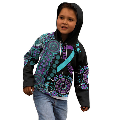 Australia You Matter Suicide Prevention Support Personalised Kid Hoodie Aboriginal Ribbon Dot Painting