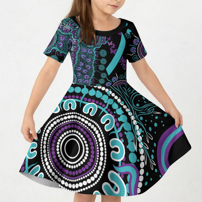 Australia You Matter Suicide Prevention Support Personalised Kid Short Sleeve Dress Aboriginal Ribbon Dot Painting