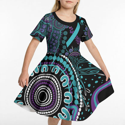 Australia You Matter Suicide Prevention Support Personalised Kid Short Sleeve Dress Aboriginal Ribbon Dot Painting