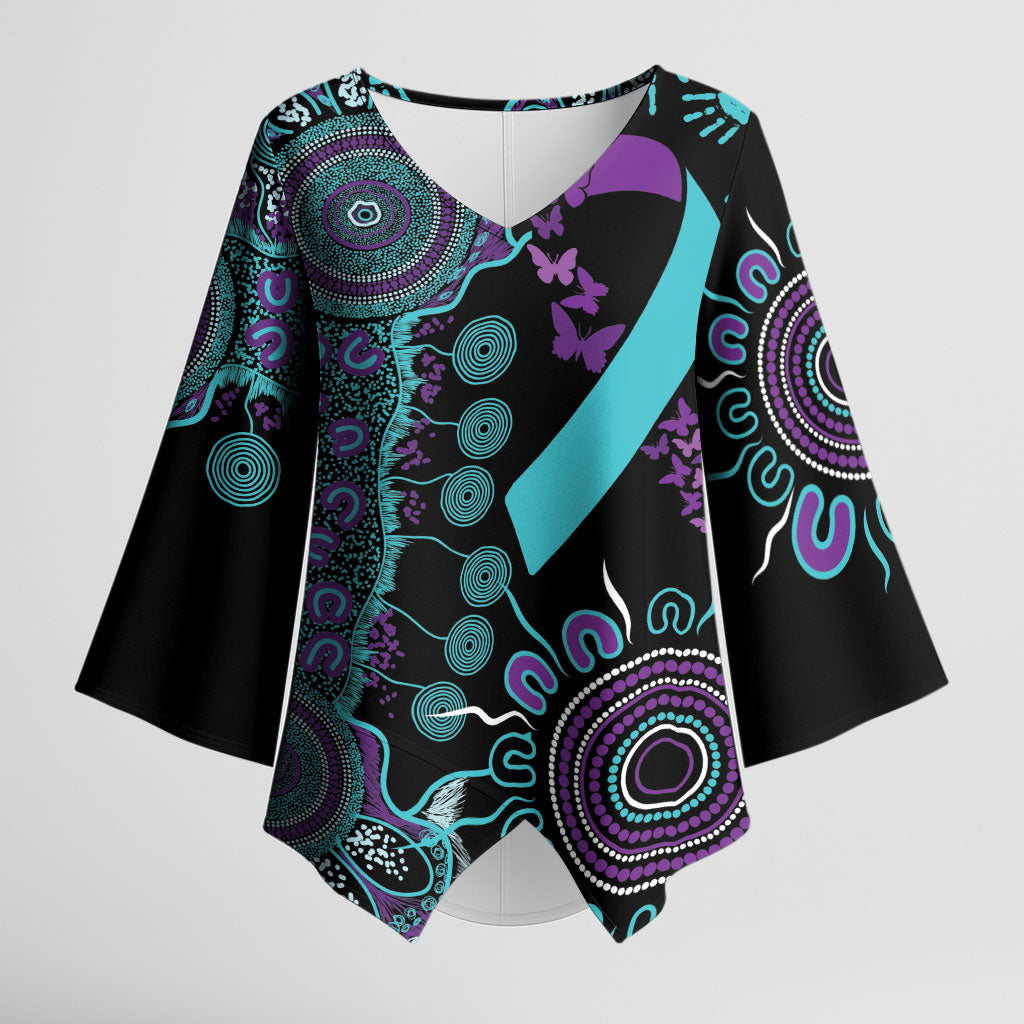 Australia You Matter Suicide Prevention Support Personalised Kimono Sleeve Blouse Aboriginal Ribbon Dot Painting
