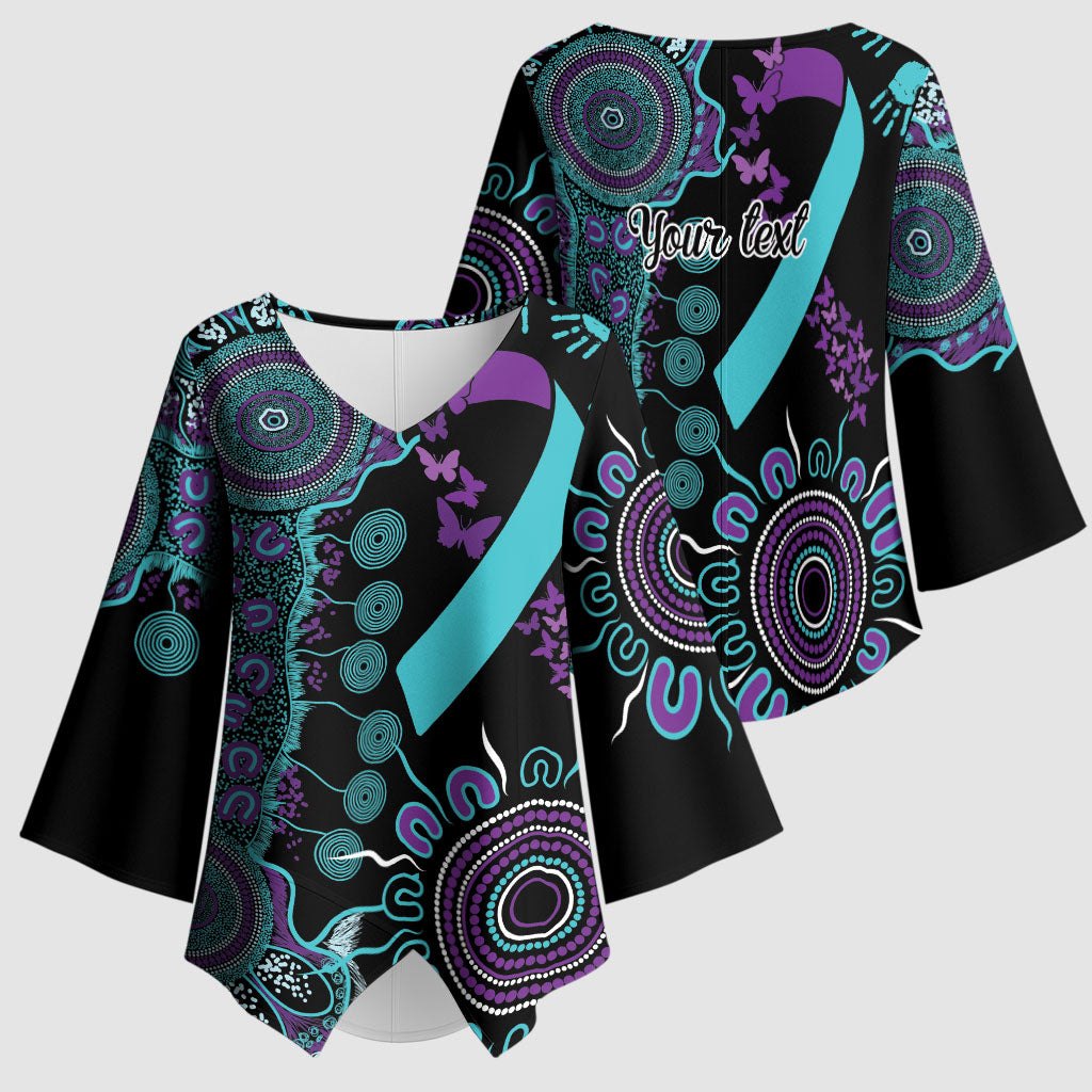 Australia You Matter Suicide Prevention Support Personalised Kimono Sleeve Blouse Aboriginal Ribbon Dot Painting