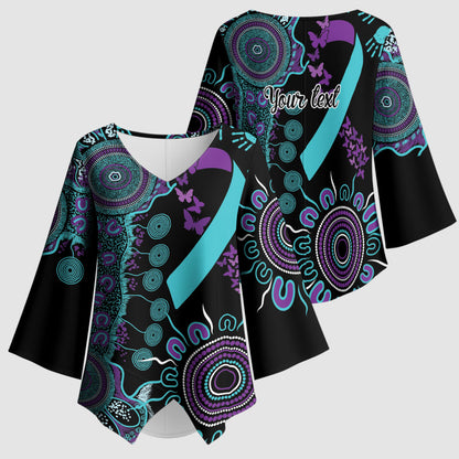 Australia You Matter Suicide Prevention Support Personalised Kimono Sleeve Blouse Aboriginal Ribbon Dot Painting