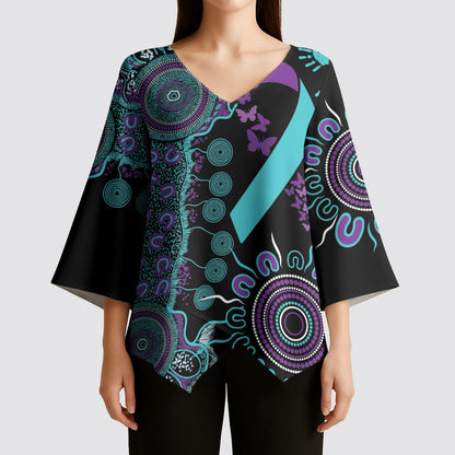 Australia You Matter Suicide Prevention Support Personalised Kimono Sleeve Blouse Aboriginal Ribbon Dot Painting