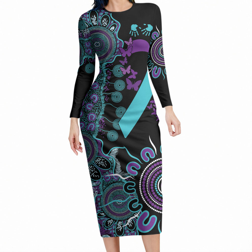 Australia You Matter Suicide Prevention Support Personalised Long Sleeve Bodycon Dress Aboriginal Ribbon Dot Painting