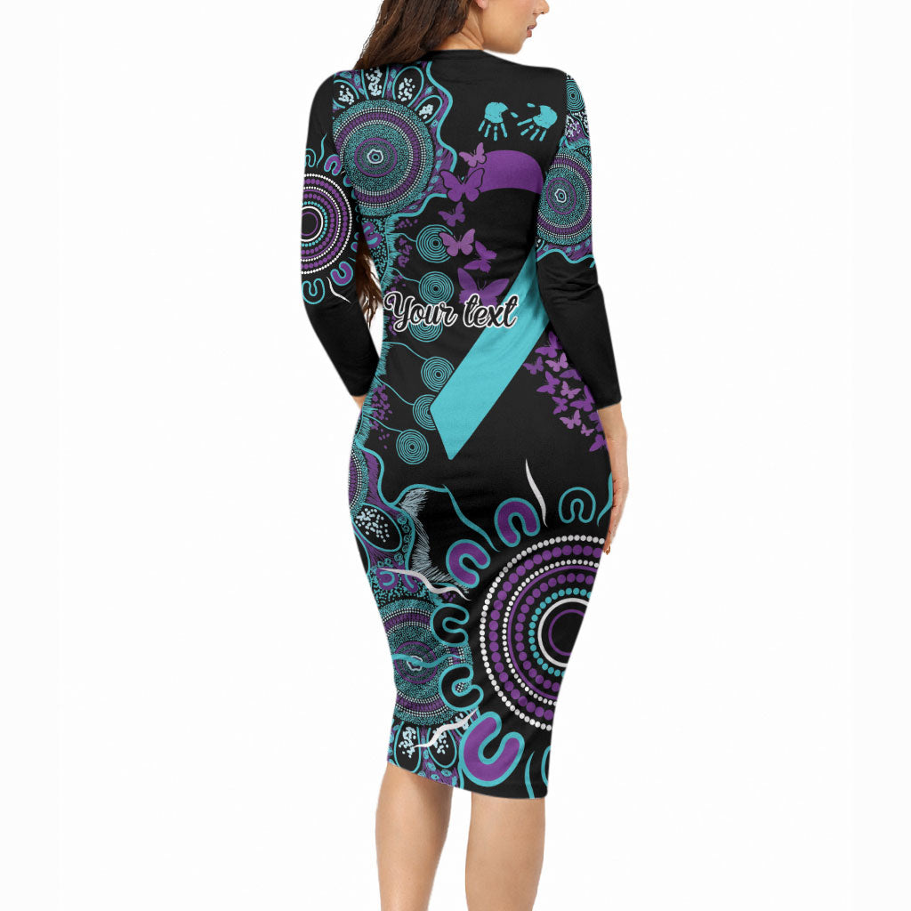 Australia You Matter Suicide Prevention Support Personalised Long Sleeve Bodycon Dress Aboriginal Ribbon Dot Painting
