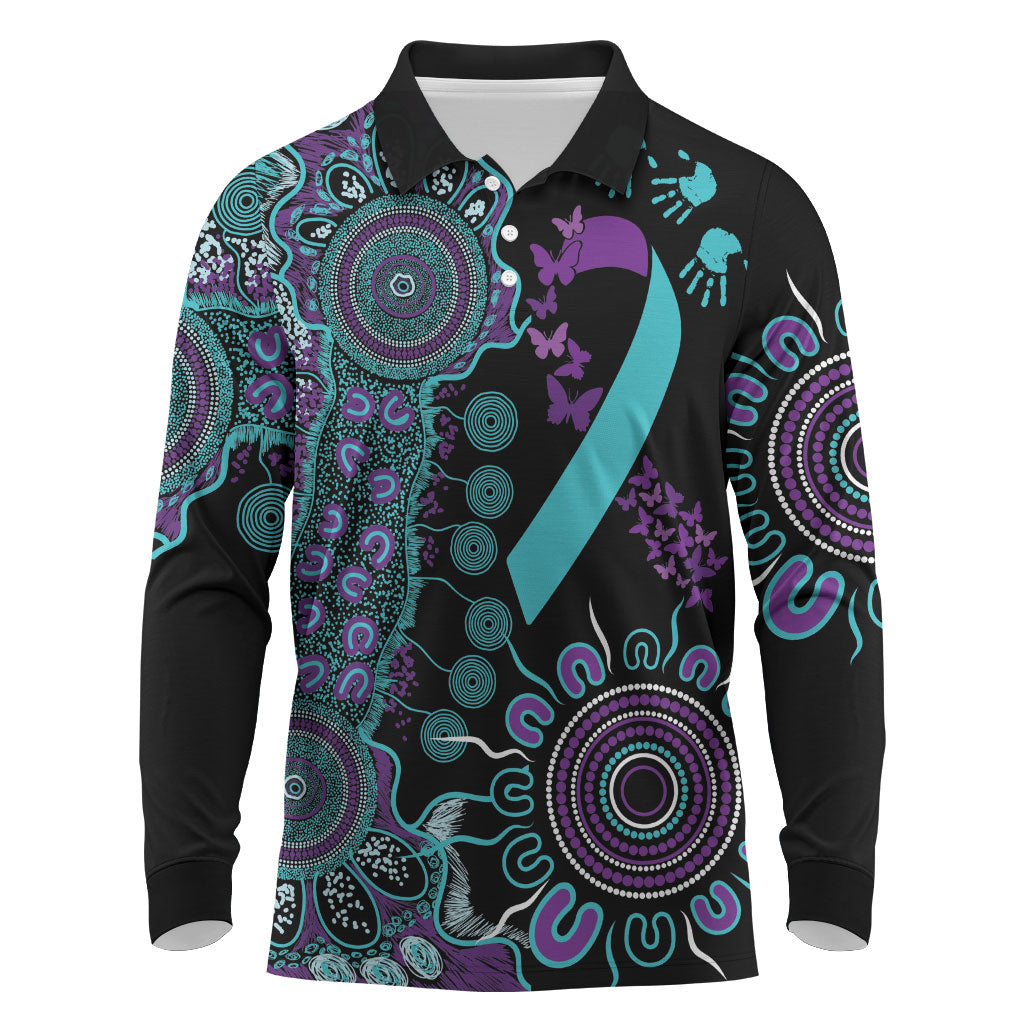 Australia You Matter Suicide Prevention Support Personalised Long Sleeve Polo Shirt Aboriginal Ribbon Dot Painting