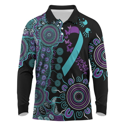 Australia You Matter Suicide Prevention Support Personalised Long Sleeve Polo Shirt Aboriginal Ribbon Dot Painting