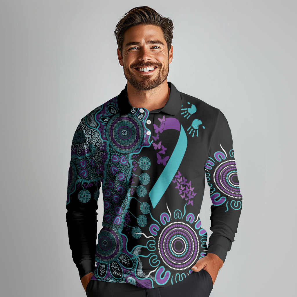 Australia You Matter Suicide Prevention Support Personalised Long Sleeve Polo Shirt Aboriginal Ribbon Dot Painting