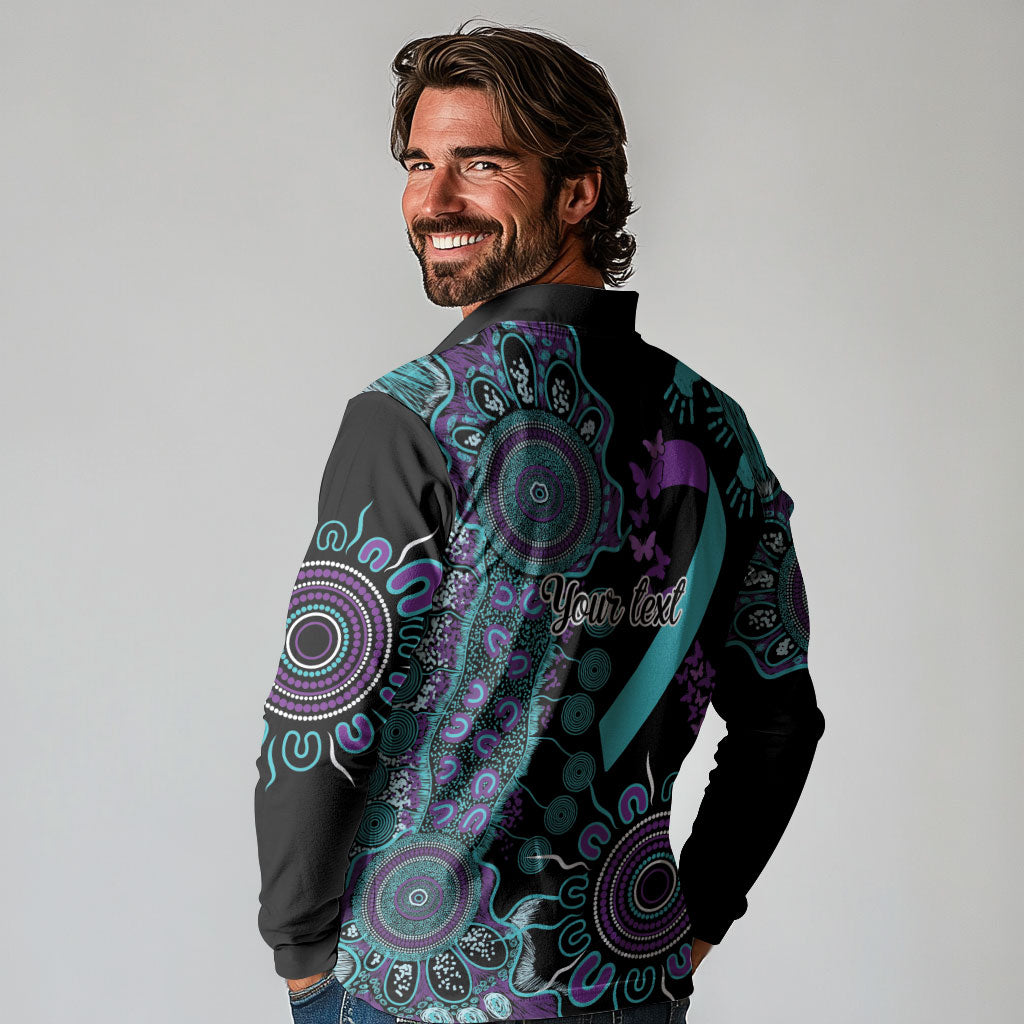 Australia You Matter Suicide Prevention Support Personalised Long Sleeve Polo Shirt Aboriginal Ribbon Dot Painting