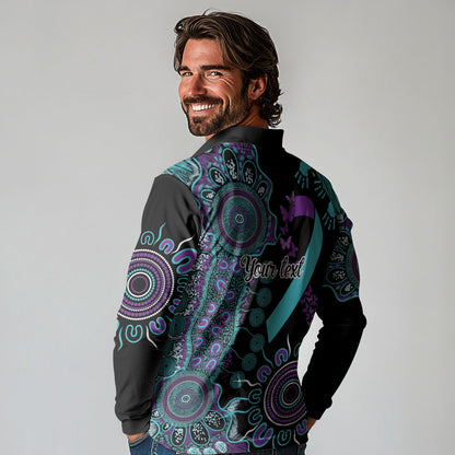 Australia You Matter Suicide Prevention Support Personalised Long Sleeve Polo Shirt Aboriginal Ribbon Dot Painting