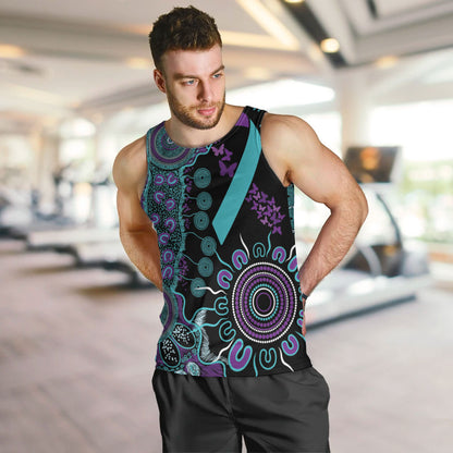 Australia You Matter Suicide Prevention Support Personalised Men Tank Top Aboriginal Ribbon Dot Painting