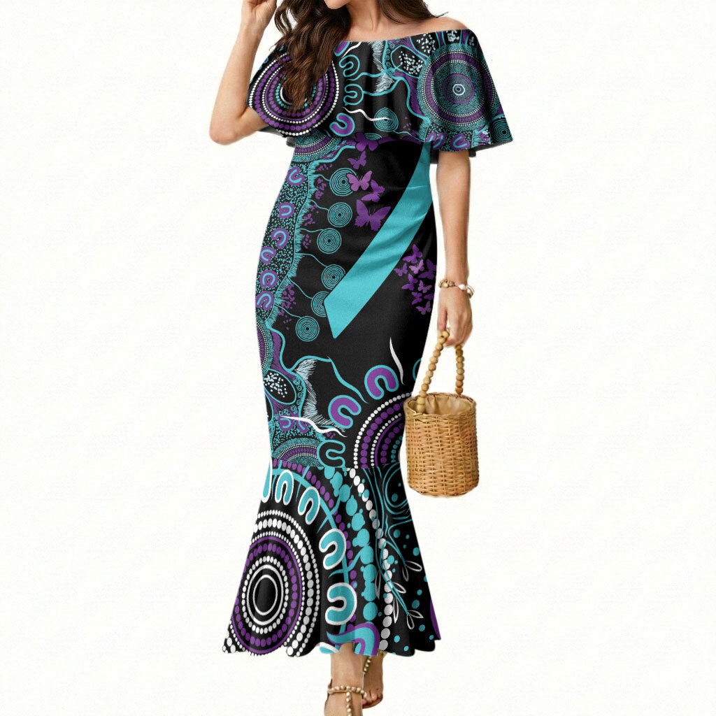 Australia You Matter Suicide Prevention Support Personalised Mermaid Dress Aboriginal Ribbon Dot Painting