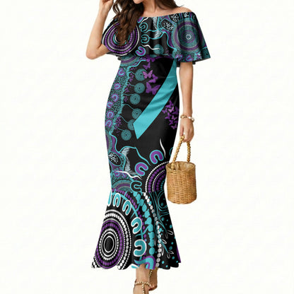 Australia You Matter Suicide Prevention Support Personalised Mermaid Dress Aboriginal Ribbon Dot Painting