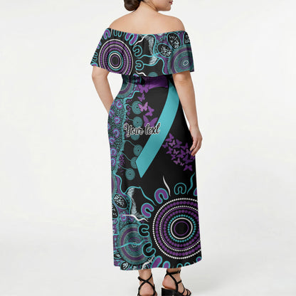 Australia You Matter Suicide Prevention Support Personalised Off Shoulder Maxi Dress Aboriginal Ribbon Dot Painting