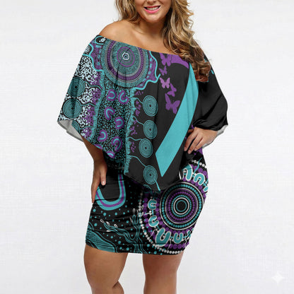 Australia You Matter Suicide Prevention Support Personalised Off Shoulder Short Dress Aboriginal Ribbon Dot Painting