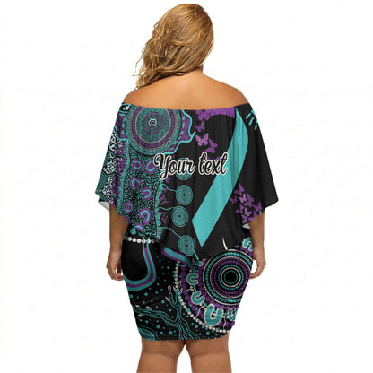 Australia You Matter Suicide Prevention Support Personalised Off Shoulder Short Dress Aboriginal Ribbon Dot Painting