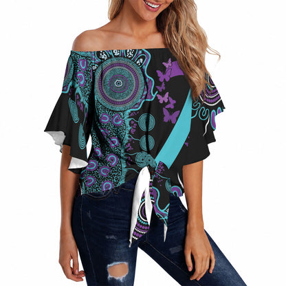 Australia You Matter Suicide Prevention Support Personalised Off Shoulder Wrap Waist Top Aboriginal Ribbon Dot Painting