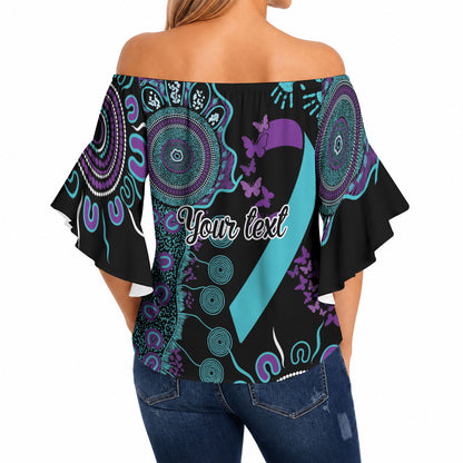 Australia You Matter Suicide Prevention Support Personalised Off Shoulder Wrap Waist Top Aboriginal Ribbon Dot Painting