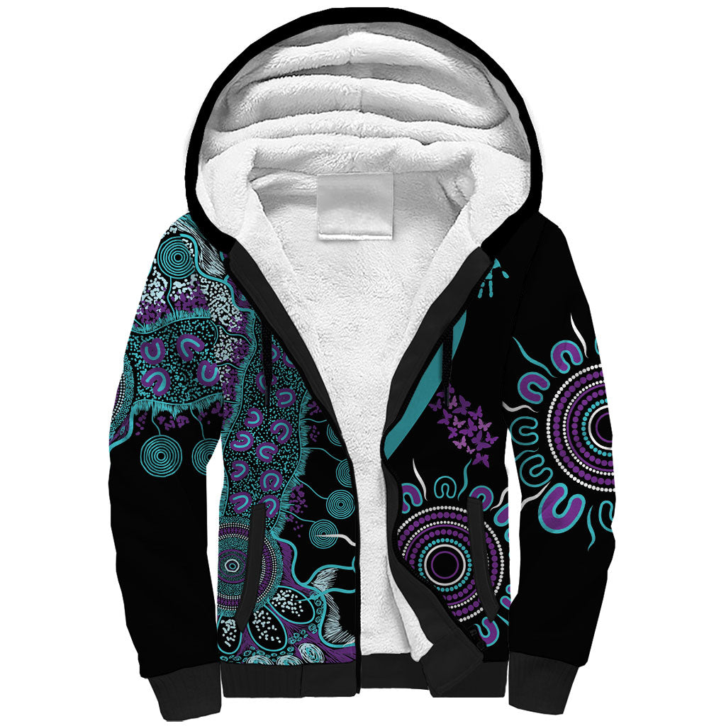 Australia You Matter Suicide Prevention Support Personalised Sherpa Hoodie Aboriginal Ribbon Dot Painting